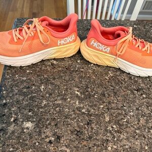 Hoka Coral and Cream Athletic Shoes